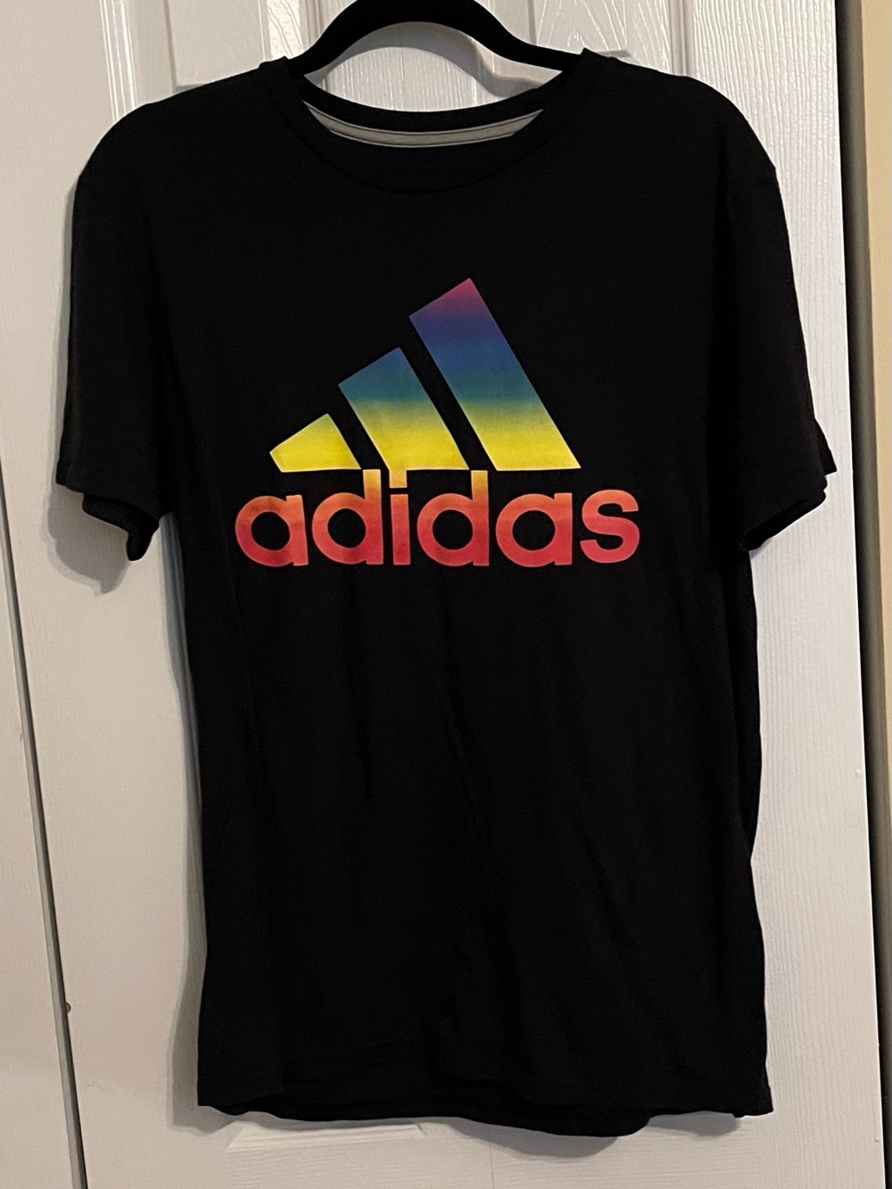adidas Black Performance Tee with Multicolored Logo Print